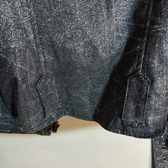 TRIPP NYC Sz M Silver Glitter Metallic Biker Moto Style Jacket Zipper Closure - Picture 14 of 15